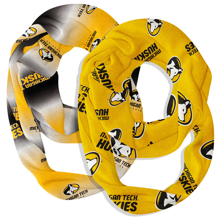Michigan Tech Huskies Vive La Fete All Over Logo Collegiate Women Set of 2 Light Weight Ultra Soft Infinity Scarfs