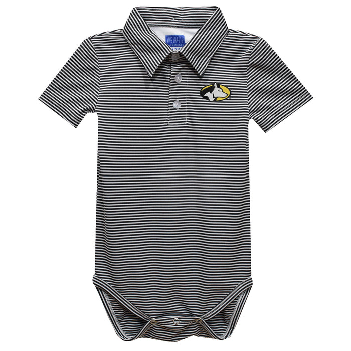 Michigan Tech Huskies MTU Embroidered Black Stripe Knit Polo Onesie