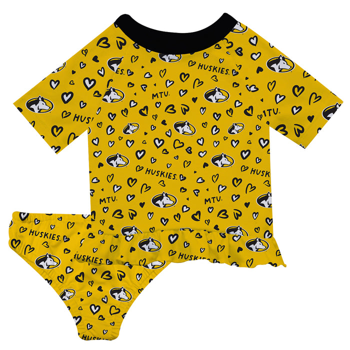 Michigan Tech Huskies MTU Vive La Fete All Over Logo Gold Long Sleeve Bikini Set
