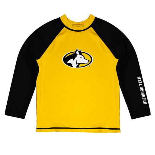 Michigan Tech Huskies Vive La Fete Logo Gold Black Long Sleeve Raglan Rashguard