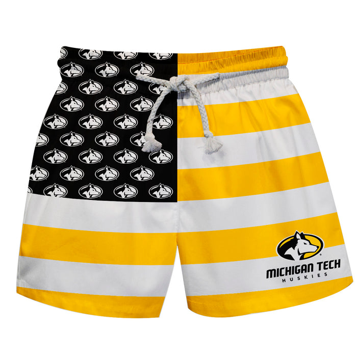 Michigan Tech Huskies Vive La Fete Game Day Gold White Black Flag Swimtrunks V1