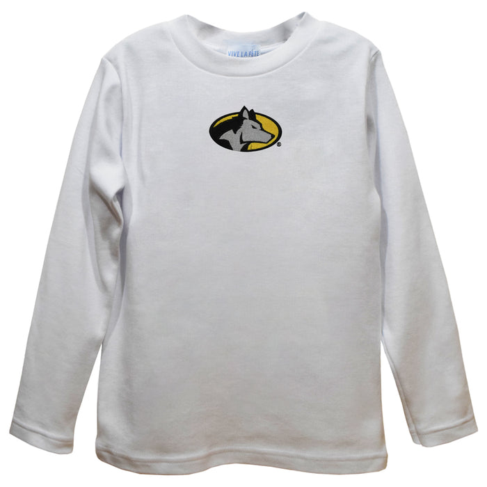 Michigan Tech Huskies MTU Embroidered White Long Sleeve Boys Tee Shirt