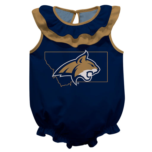 Montana State Bobcats MSU Blue Sleeveless Ruffle Onesie Logo Bodysuit by Vive La Fete