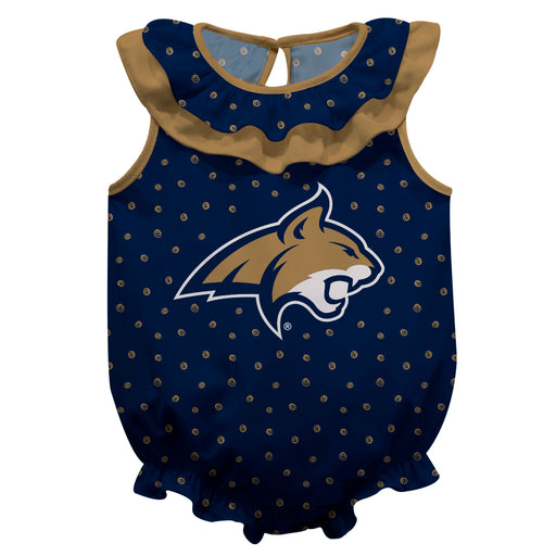 Montana State Bobcats MSU Swirls Navy Sleeveless Ruffle Onesie Logo Bodysuit