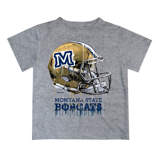 Montana State Bobcats MSU Original Dripping Football Heather Gray T-Shirt by Vive La Fete