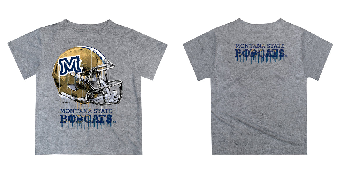 Montana State Bobcats MSU Original Dripping Football Heather Gray T-Shirt by Vive La Fete - Vive La Fête - Online Apparel Store