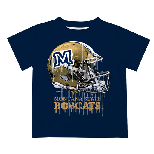Montana State Bobcats MSU Original Dripping Football Blue T-Shirt by Vive La Fete