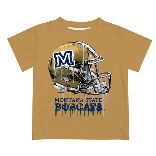 Montana State Bobcats MSU Original Dripping Football Gold T-Shirt by Vive La Fete