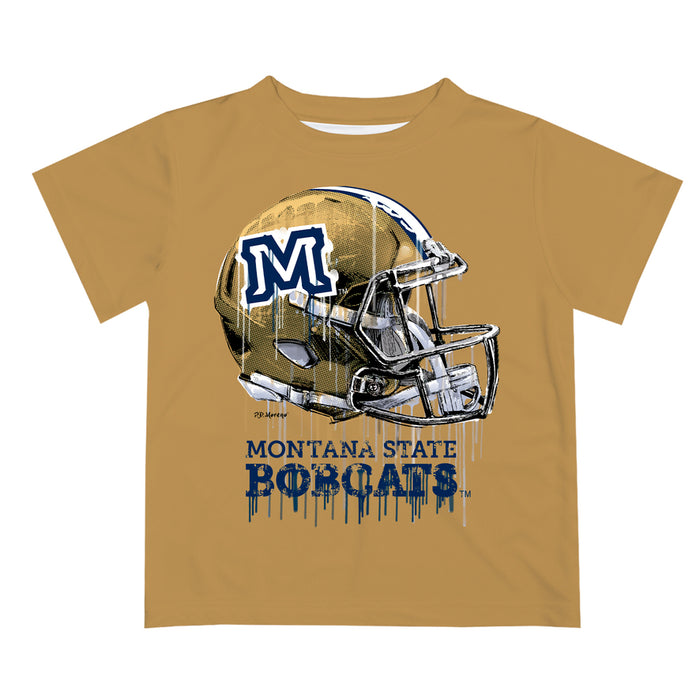 Montana State Bobcats MSU Original Dripping Football Gold T-Shirt by Vive La Fete