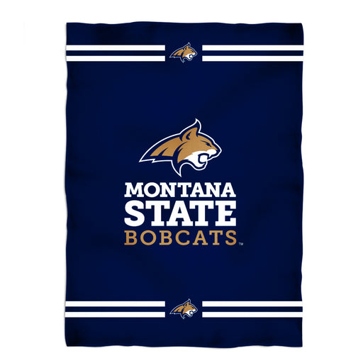 Montana State Bobcats MSU Vive La Fete Game Day Soft Premium Fleece Blue Throw Blanket 40 x 58" Logo and Stripes"