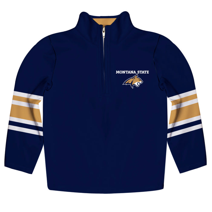 Montana State Bobcats MSU Vive La Fete Game Day Navy Quarter Zip Pullover Stripes on Sleeves - Vive La Fête - Online Apparel Store