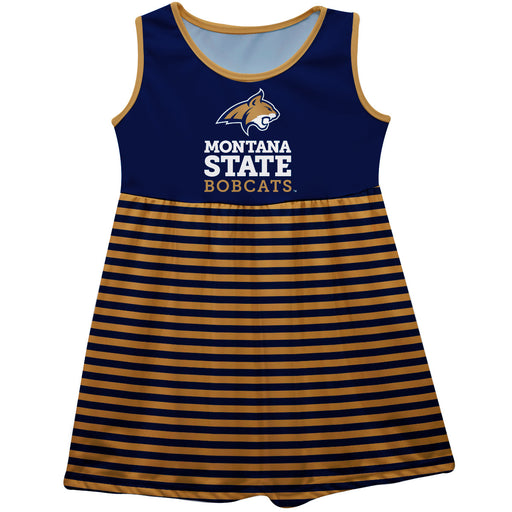 Montana State Bobcats MSU Vive La Fete Girls Game Day Sleeveless Tank Dress Solid Blue Logo Stripes on Skirt - Vive La Fête - Online Apparel Store