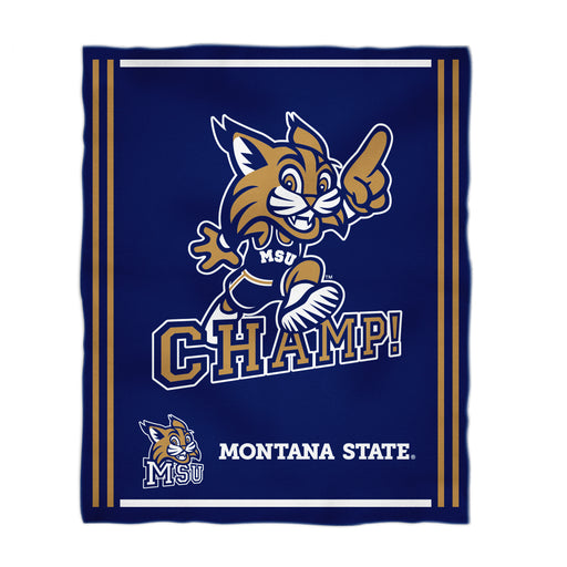 Montana State Bobcats MSU Vive La Fete Kids Game Day Blue Plush Soft Minky Blanket 36 x 48 Mascot