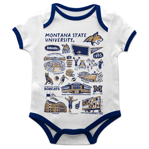 Montana State Bobcats MSU Hand Sketched Vive La Fete Impressions Artwork Infant White Short Sleeve Onesie Bodysuit