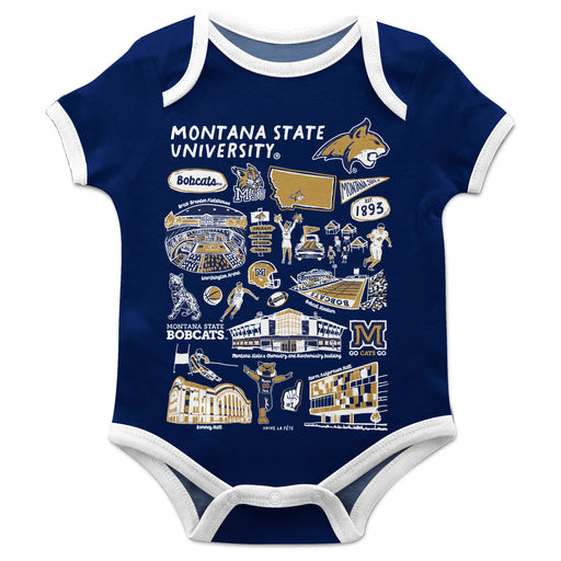 Montana State Bobcats MSU Hand Sketched Vive La Fete Impressions Artwork Infant Blue Short Sleeve Onesie Bodysuit