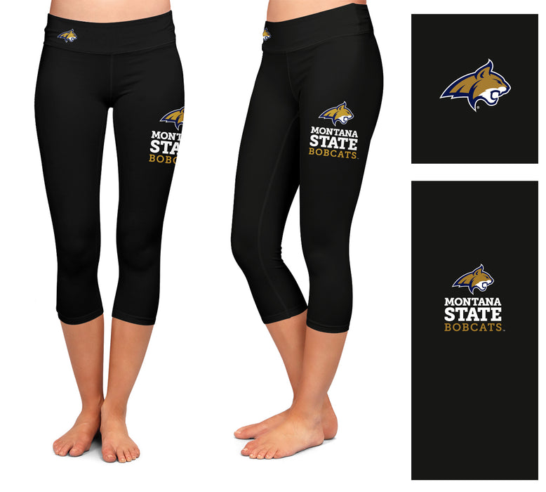 Montana State Bobcats Vive La Fete Game Day Collegiate Large Logo on Thigh and Waist Girls Black Capri Leggings - Vive La Fête - Online Apparel Store