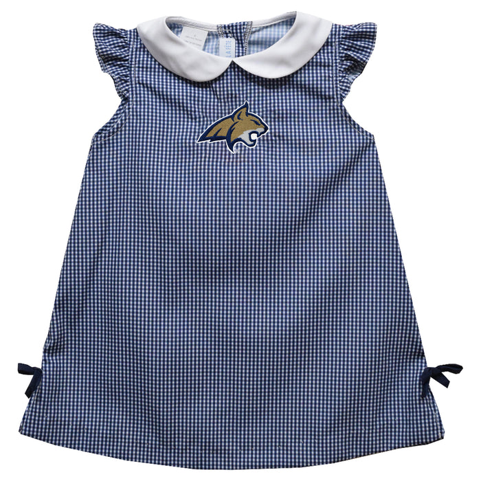 Montana State Bobcats MSU Embroidered Navy Gingham A Line Dress