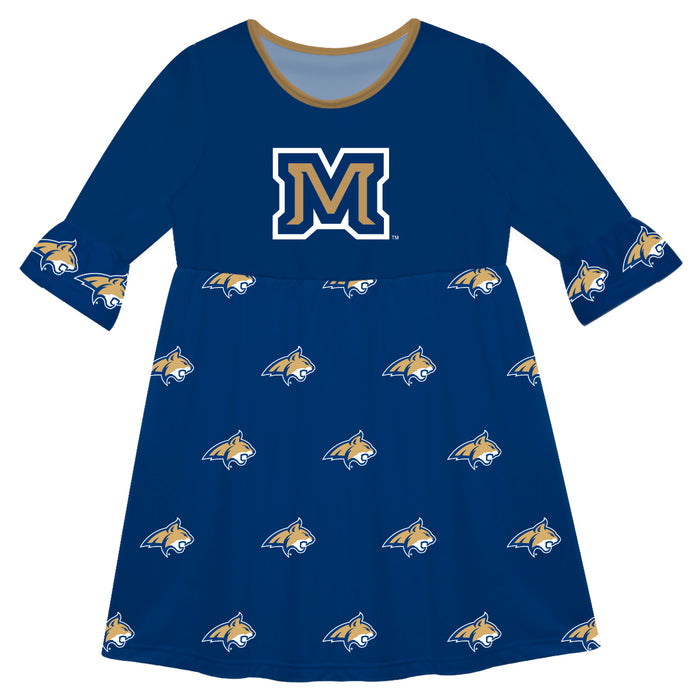 Montana State Bobcats Vive La Fete Girls Game Day 3/4 Sleeve Solid Blue All Over Logo on Skirt