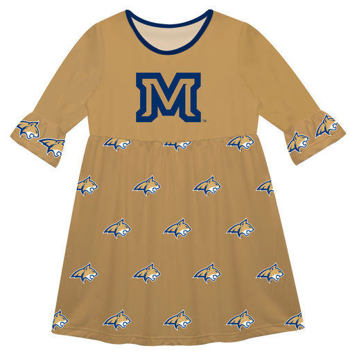 Montana State Bobcats Vive La Fete Girls Game Day 3/4 Sleeve Solid Gold All Over Logo on Skirt