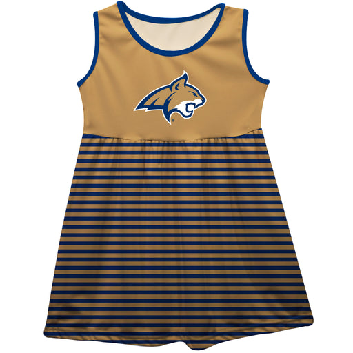 Montana State Bobcats Vive La Fete Girls Game Day Sleeveless Tank Dress Solid Gold Logo Stripes on Skirt