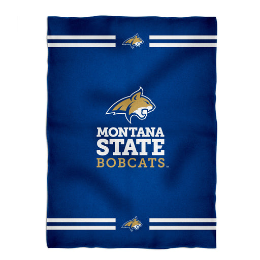 Montana State Bobcats Vive La Fete Game Day Warm Lightweight Fleece Blue Throw Blanket 40 X 58 Logo and Stripes
