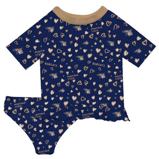Montana State Bobcats MSU Vive La Fete All Over Logo Blue Long Sleeve Bikini Set