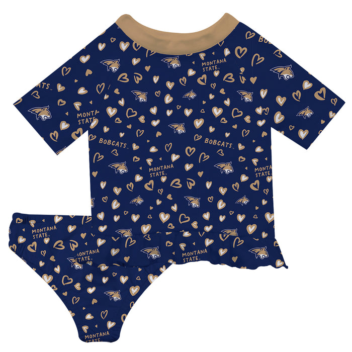 Montana State Bobcats MSU Vive La Fete All Over Logo Blue Long Sleeve Bikini Set