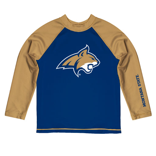 Montana State Bobcats Vive La Fete Blue and Gold Long Sleeve Raglan Rashguard