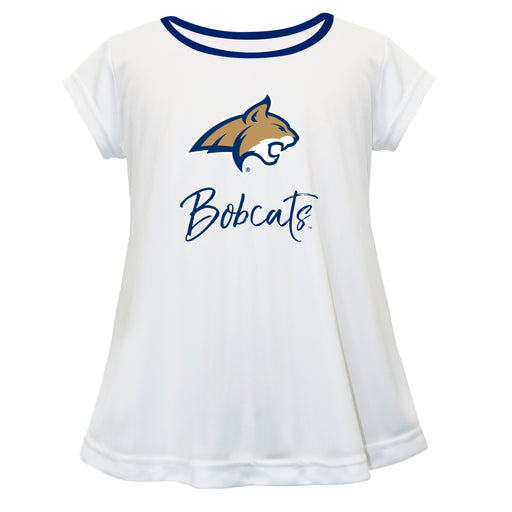 Montana State Bobcats Vive La Fete Girls Game Day Short Sleeve White Top with School Logo and Name