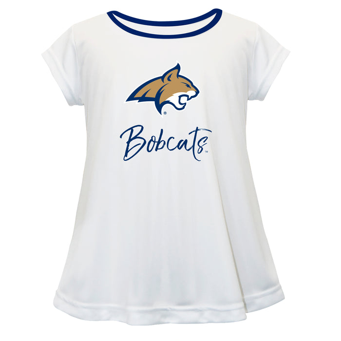 Montana State Bobcats Vive La Fete Girls Game Day Short Sleeve White Top with School Logo and Name