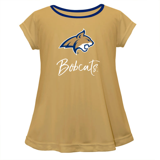 Montana State Bobcats Vive La Fete Girls Game Day Short Sleeve Gold Top with School Logo and Name