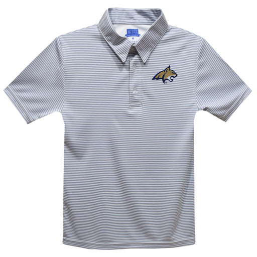 Montana State Bobcats MSU Embroidered Gray Stripes Short Sleeve Polo Box Shirt