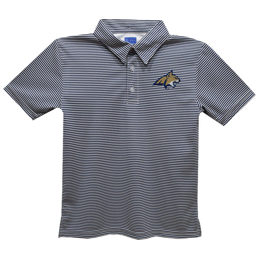 Montana State Bobcats MSU Embroidered Navy Stripes Short Sleeve Polo Box Shirt