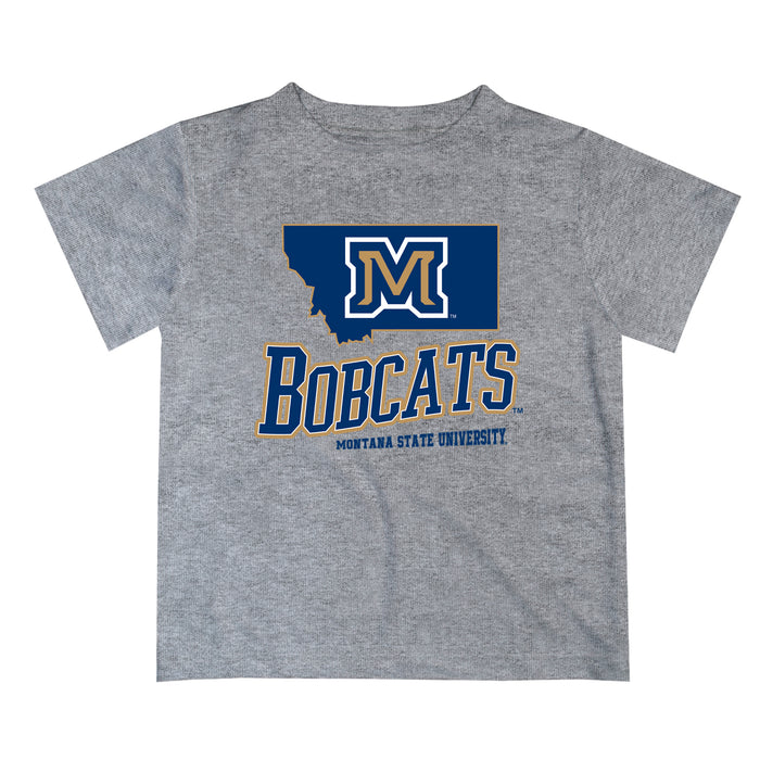 Montana State Bobcats Vive La Fete State Map Heather Gray Short Sleeve Tee Shirt