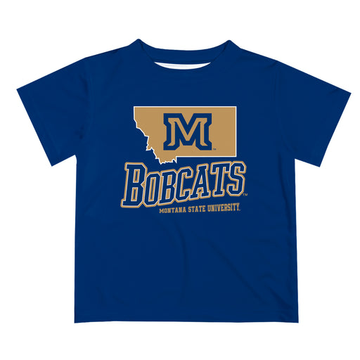 Montana State Bobcats Vive La Fete State Map Blue Short Sleeve Tee Shirt