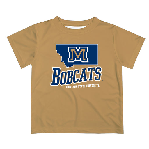 Montana State Bobcats Vive La Fete State Map Gold Short Sleeve Tee Shirt