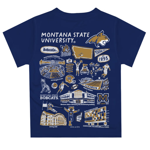Montana State Bobcats MSU Hand Sketched Vive La Fete Impressions Artwork Boys Blue Short Sleeve Tee Shirt - Vive La Fête - Online Apparel Store