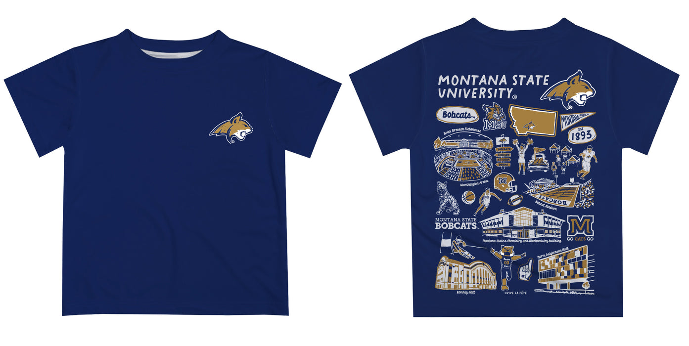 Montana State Bobcats MSU Hand Sketched Vive La Fete Impressions Artwork Boys Blue Short Sleeve Tee Shirt - Vive La Fête - Online Apparel Store