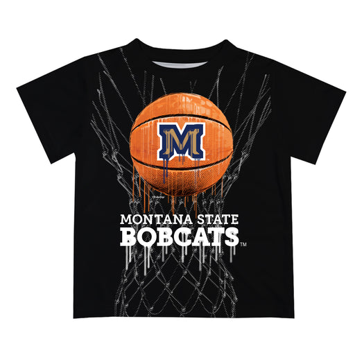 Montana State Bobcats Original Dripping Basketball Black T-Shirt by Vive La Fete