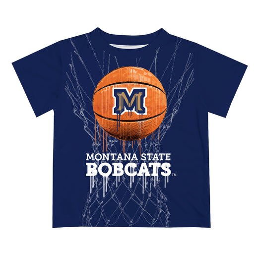 Montana State Bobcats Original Dripping Basketball Blue T-Shirt by Vive La Fete