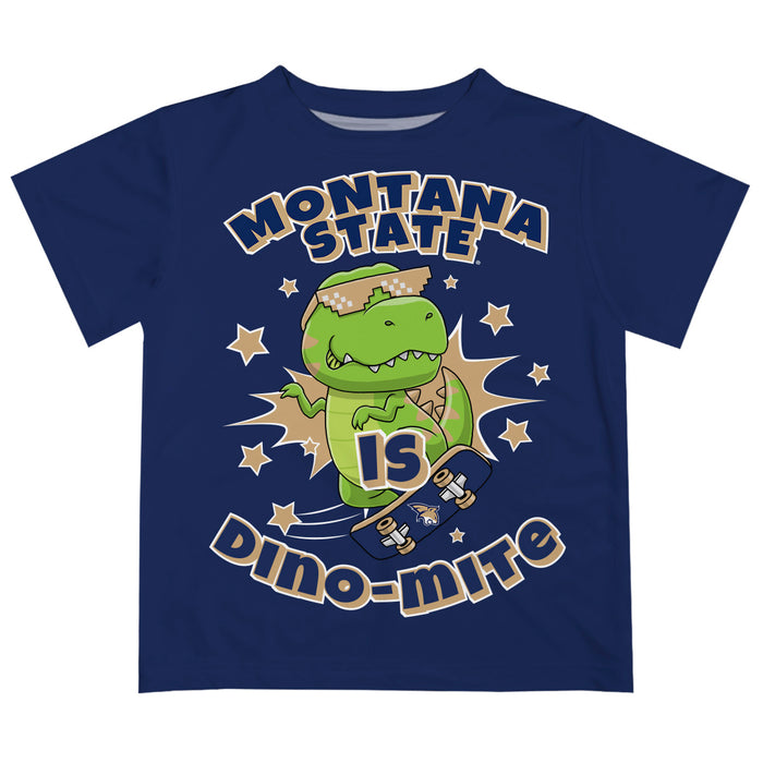 Montana State Bobcats MSU Vive La Fete Dino-Mite Boys Game Day Blue Short Sleeve Tee