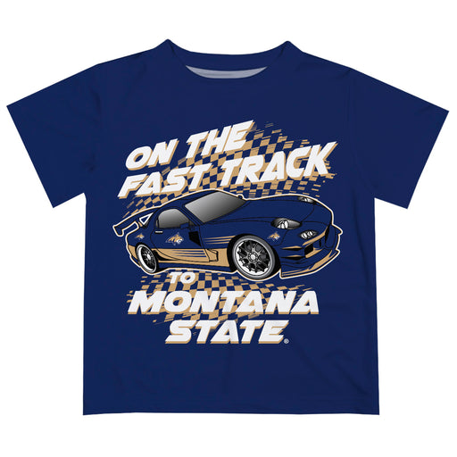 Montana State Bobcats MSU Vive La Fete Fast Track Boys Game Day Blue Short Sleeve Tee