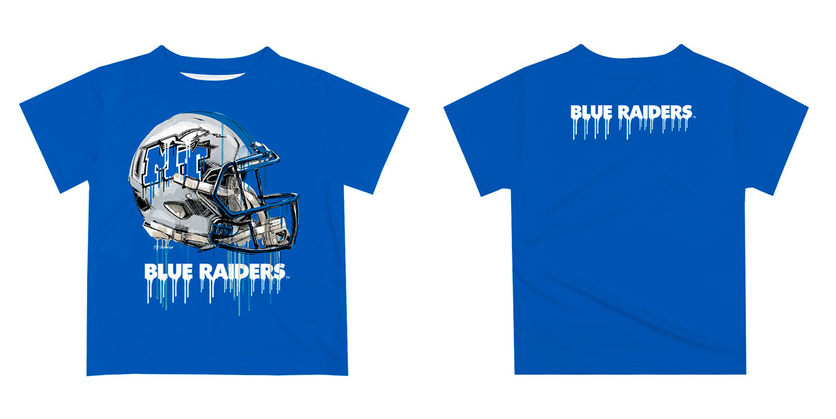 MTSU Blue Raiders Original Dripping Football Helmet Blue T-Shirt by Vive La Fete - Vive La Fête - Online Apparel Store