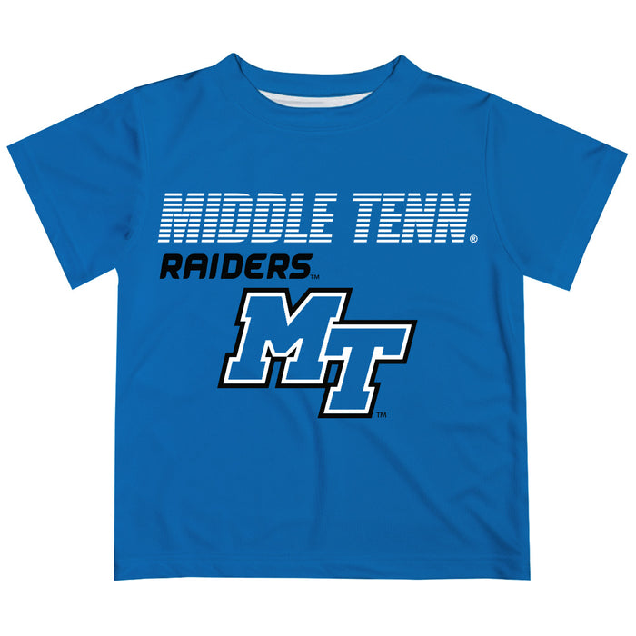 Middle Tennessee Solid Stripped Logo Blue Short Sleeve Tee Shirt - Vive La Fête - Online Apparel Store