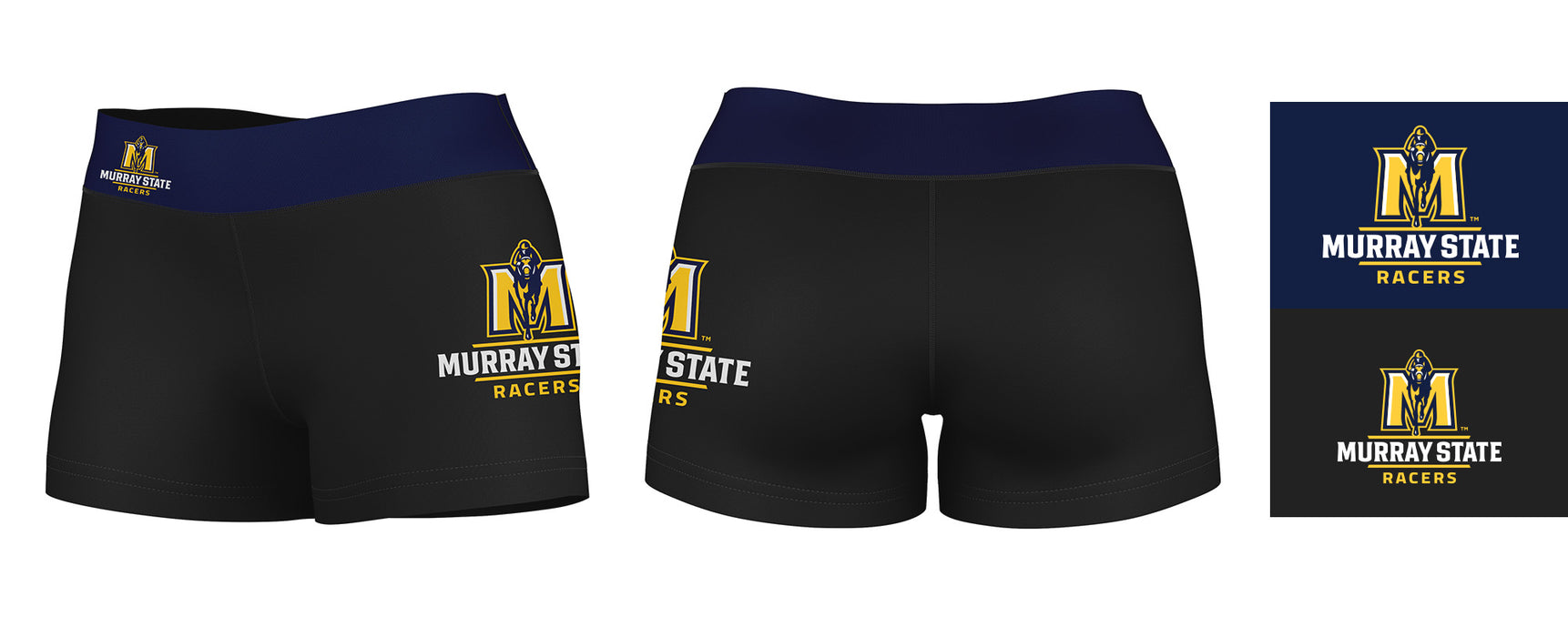 Murray State Racers Vive La Fete Logo on Thigh and Waistband Black & Navy Women Yoga Booty Workout Shorts 3.75 Inseam" - Vive La Fête - Online Apparel Store