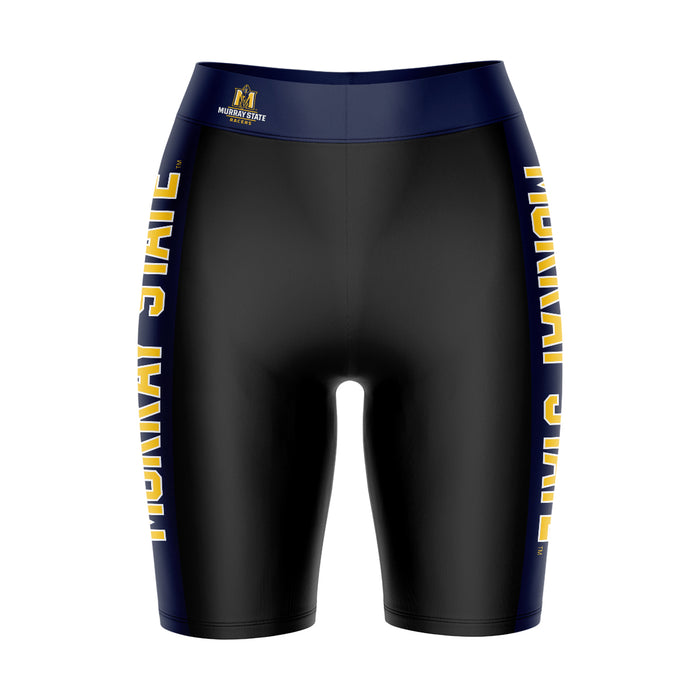 Murray State Racers Vive La Fete Game Day Logo on Waistband and Navy Stripes Black Women Bike Short 9 Inseam"