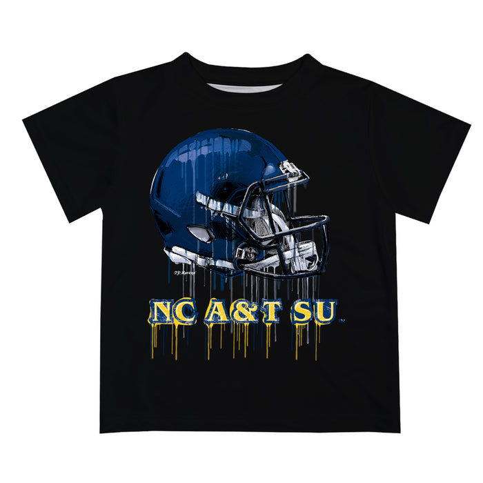 North Carolina A&T Aggies Original Dripping Football Helmet Black T-Shirt by Vive La Fete