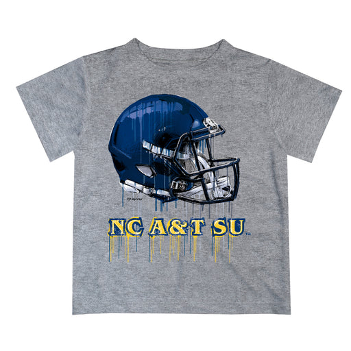 North Carolina A&T Aggies Original Dripping Football Helmet Heather Gray T-Shirt by Vive La Fete