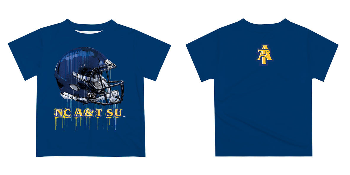 North Carolina A&T Aggies Original Dripping Football Helmet Blue T-Shirt by Vive La Fete - Vive La Fête - Online Apparel Store