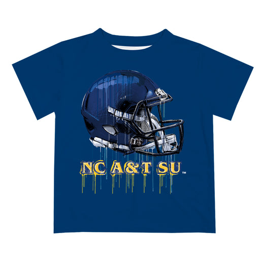 North Carolina A&T Aggies Original Dripping Football Helmet Blue T-Shirt by Vive La Fete